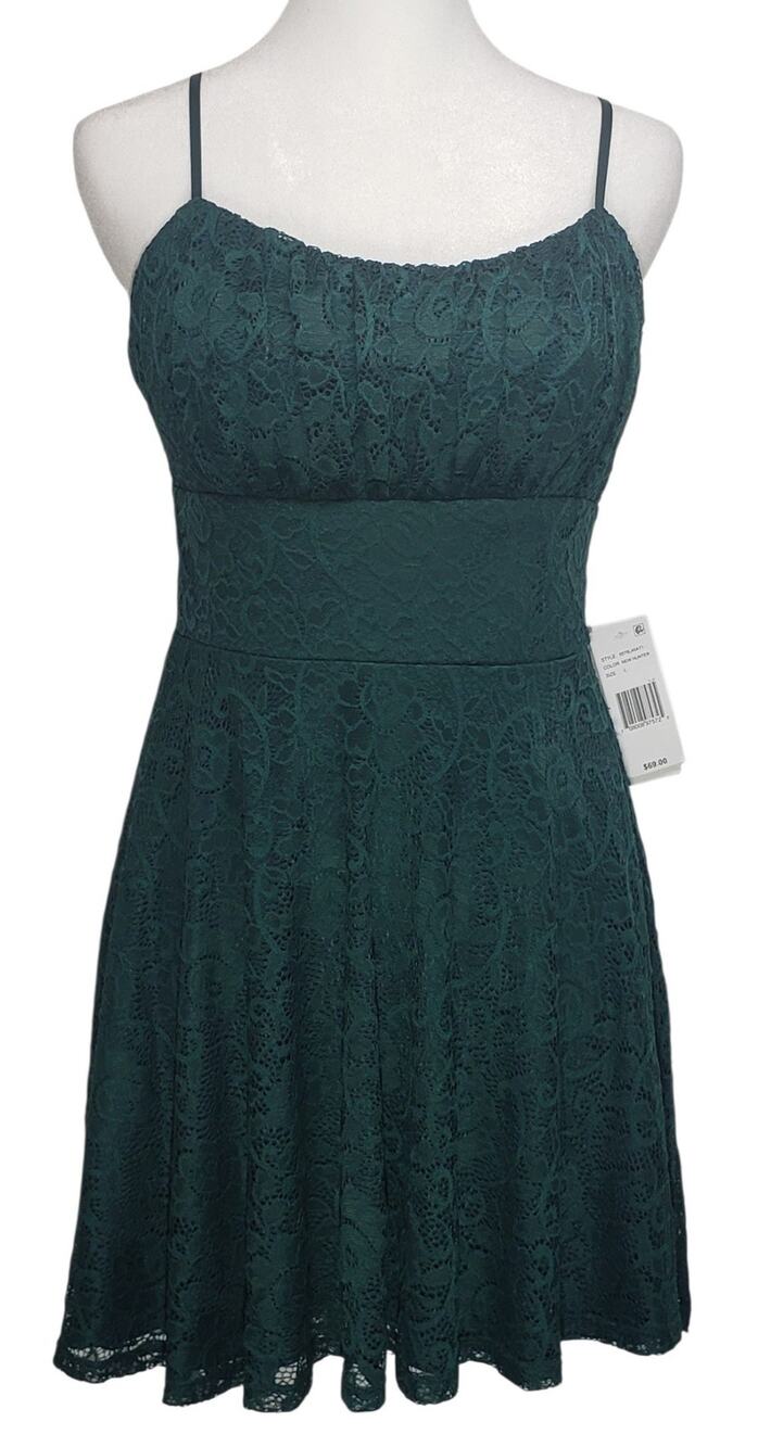 City Vibe Dark Green Lace Fit Flare Dress Large NWT Whimsigoth Cocktail Party